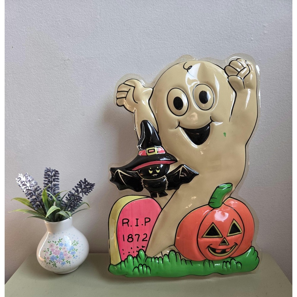 Vintage Halloween Ghost Bat Pumpkin Wall Decor Universal Electric 13"